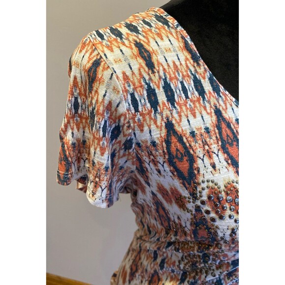 Cato Blouse Sz Large Top Distressed & Cropped w/ Silver Studs on Front Western - Picture 6 of 11